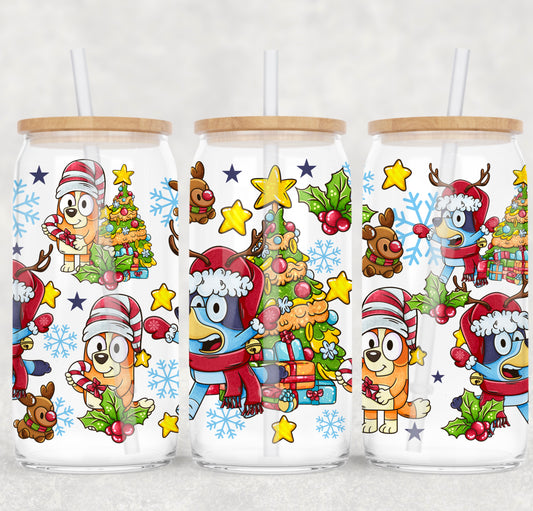 Holiday Bluey 16oz Glass Can