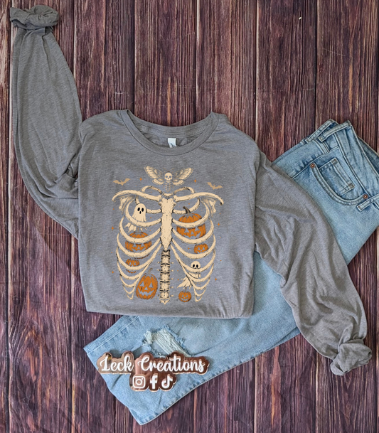 Skeleton Pumpkin Halloween Bella Long Sleeve 3501