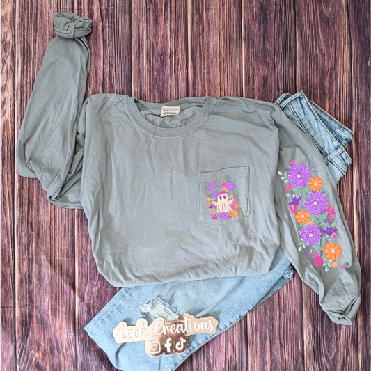 Floral Ghost Pocket Comfort Colors Long Sleeve
