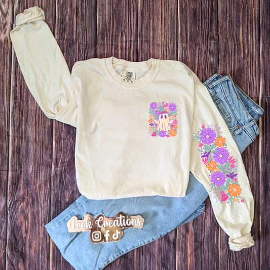 Floral Ghost Comfort Colors Unisex Long Sleeve (no pocket)