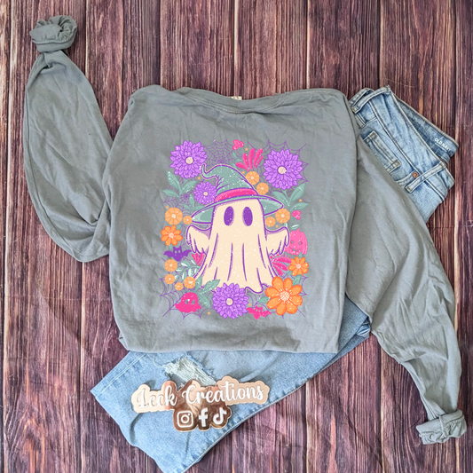 Floral Ghost Pocket Comfort Colors Long Sleeve