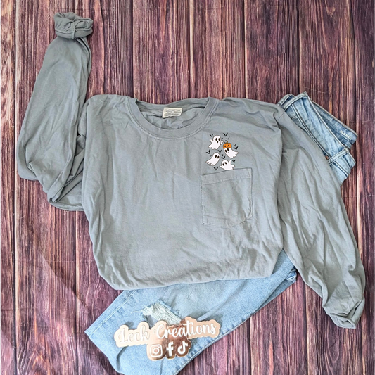 Ghost Halloween Pocket Comfort Colors Long Sleeve
