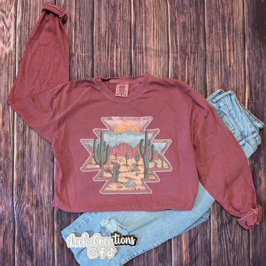 Arizona Cactus Aztec Comfort Colors Unisex Long Sleeve (no pocket)