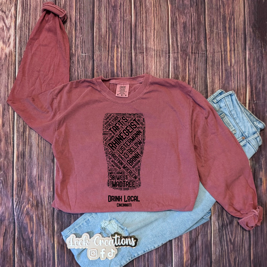 Cincinnati Breweries Drink Local Comfort Colors Unisex Long Sleeve (no pocket)