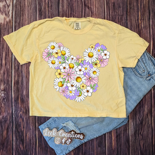 Mouse Floral Comfort Colors Unisex Boxy Cropped T Shirt