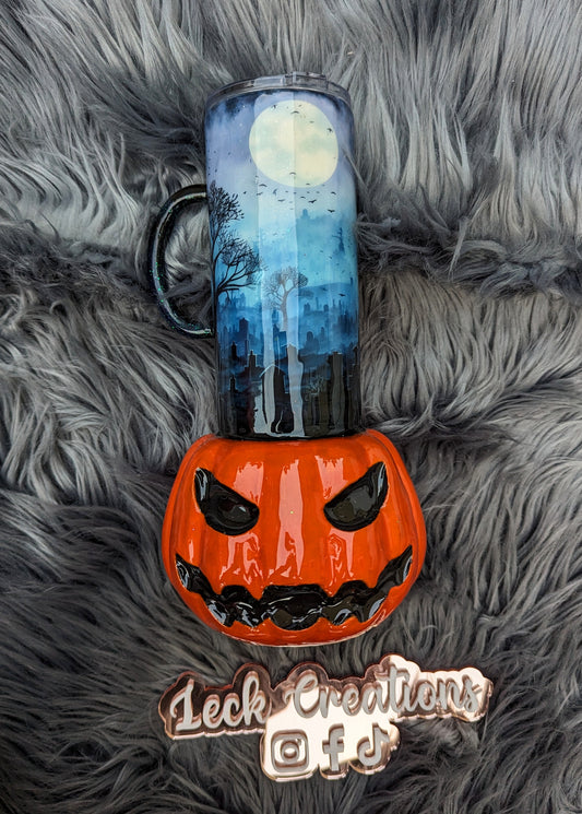 RTS 32oz w Handle Spooky Pumpkin 3D Tumbler