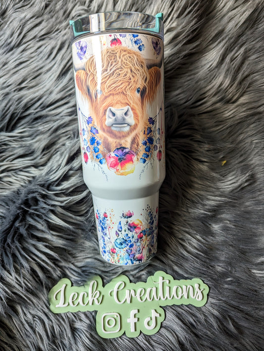 Cow Floral Sublimation 40oz Tumbler
