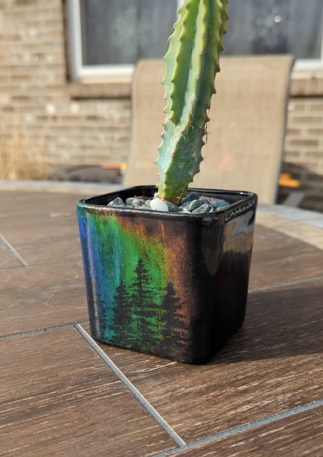 Northern Lights with Trees Flower Pot
