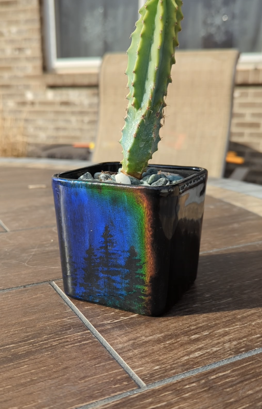 Northern Lights with Trees Flower Pot