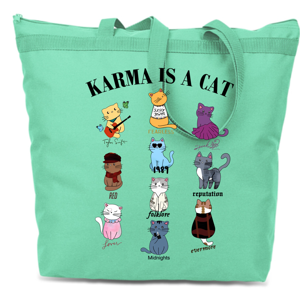 Karma is a Cat Zipper Tote Bag