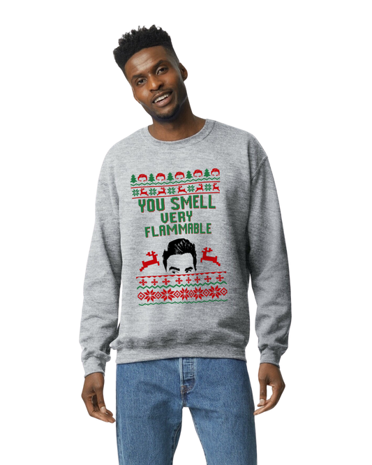 Smell Flammable Funny Holiday Gildan Unisex Crewneck