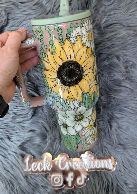 Custom Hand Painted Floral Tumbler