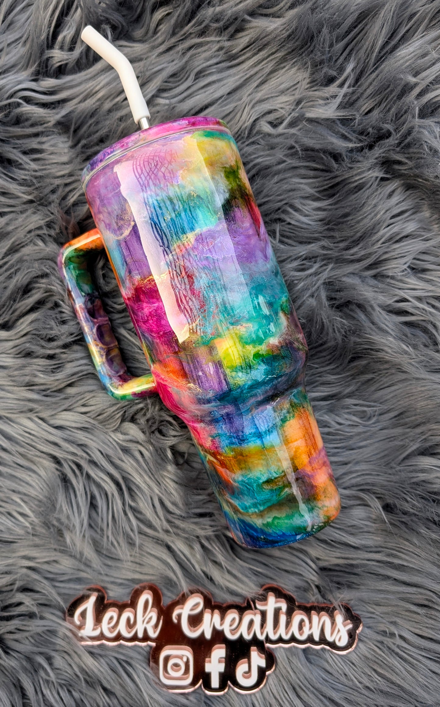 RTS 40oz Woodgrain Rainbow Swirl Tumbler