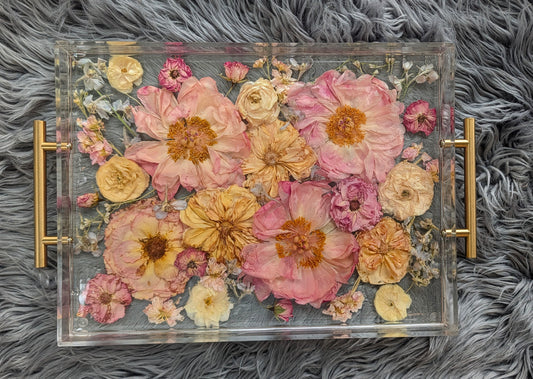 Custom Casted Flowers Clear Acrylic Tray