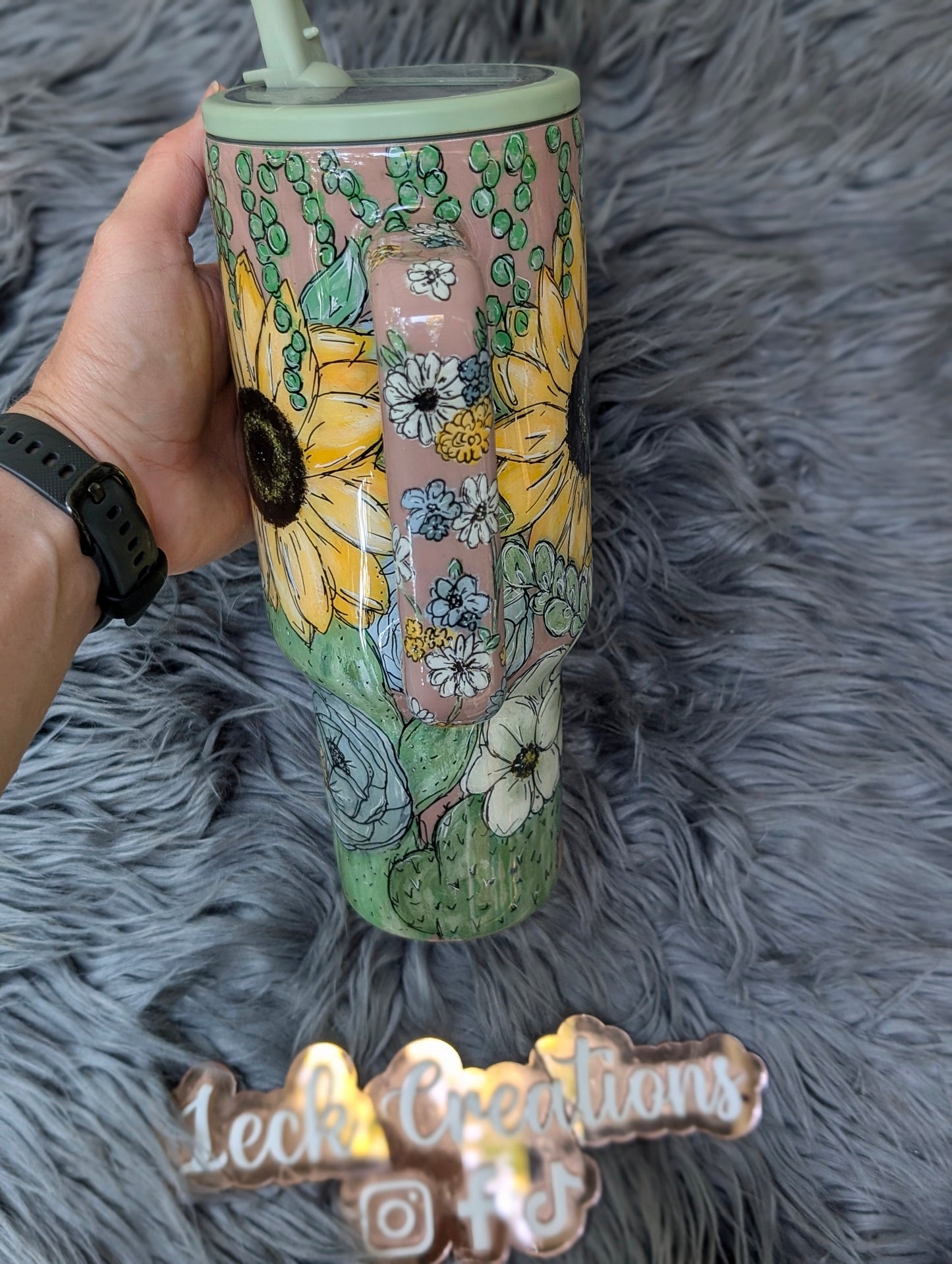 Custom Hand Painted Floral Tumbler