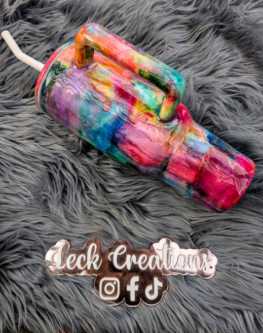 RTS 40oz Woodgrain Rainbow Swirl Tumbler