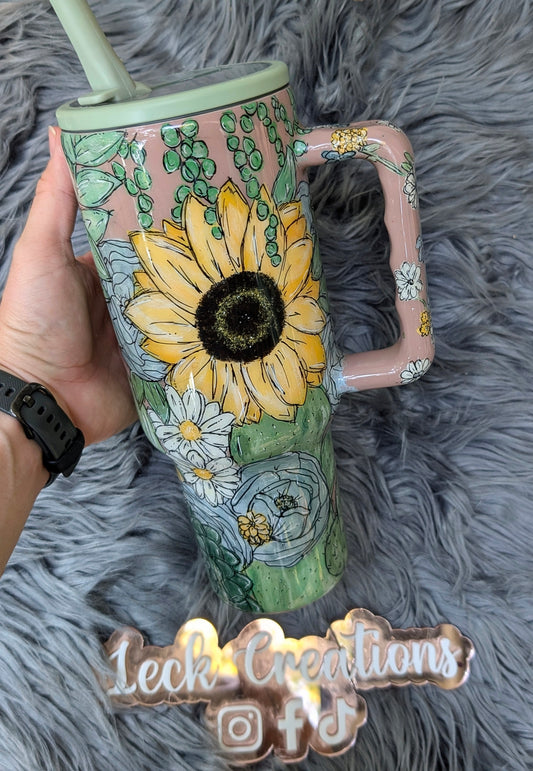 Custom Hand Painted Floral Tumbler