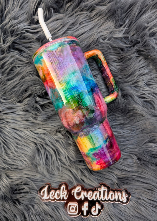 RTS 40oz Woodgrain Rainbow Swirl Tumbler