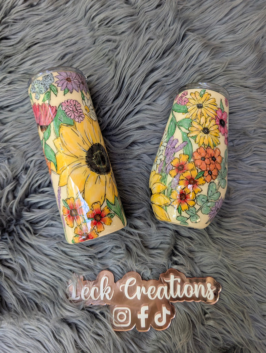 Custom Hand Painted Floral Tumbler