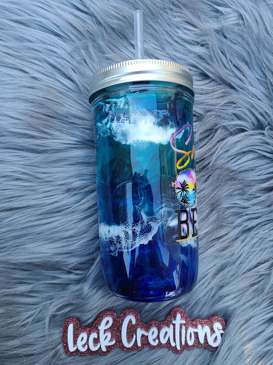RTS 16oz Salty Beach Glass Mason Jar