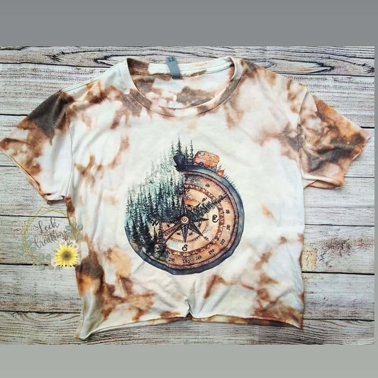 Compass Travel Bleached Crop T-Shirt