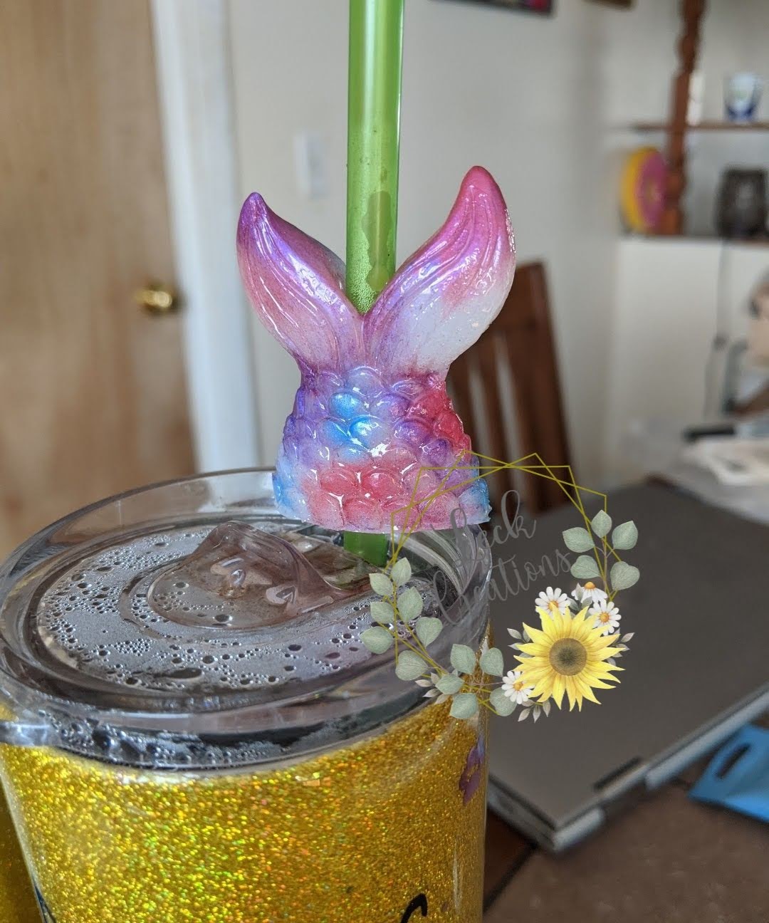 3D Mermaid Tail Straw Topper