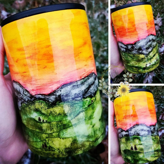 Hand Painted Mountain Sunset Tumbler