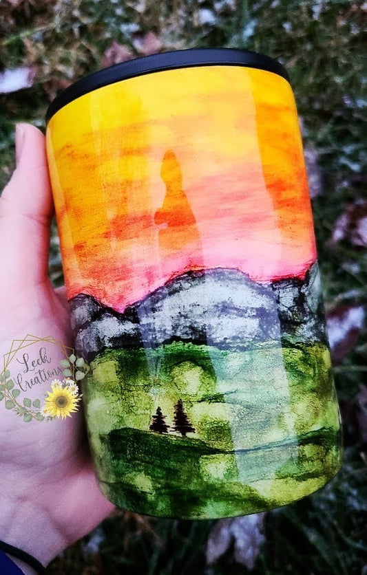 Hand Painted Mountain Sunset Tumbler