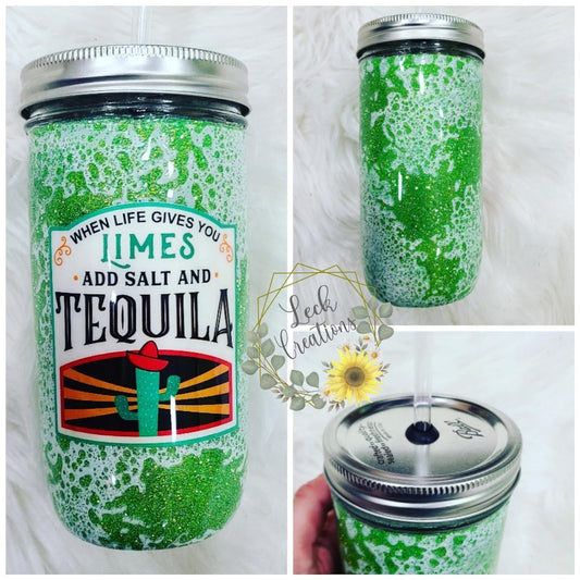 Custom 16oz Glass Mason Jar Tequila saying