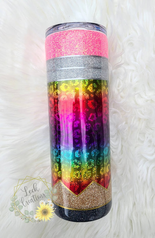 RTS 20oz Skinny Rainbow Leopard Print Pencil Tumbler