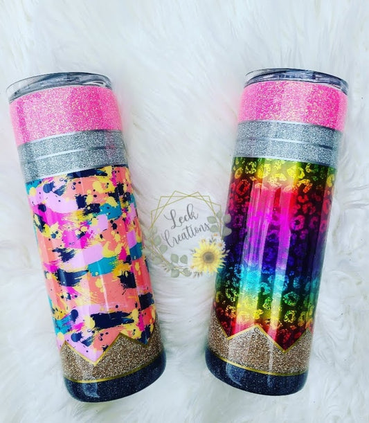 RTS 20oz Skinny Rainbow Leopard Print Pencil Tumbler