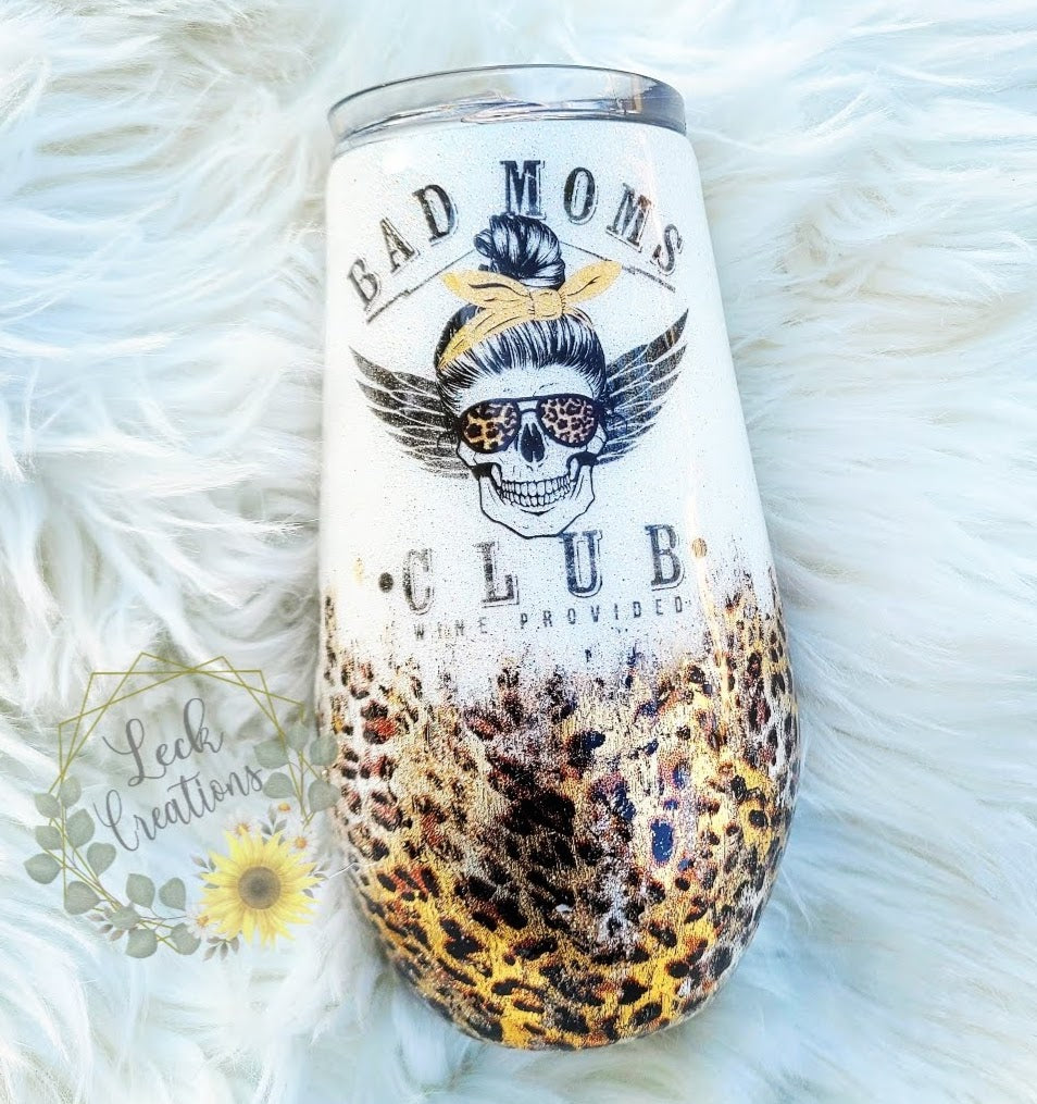 RTS 17oz Wine Bad Mom's Club Leopard Print Tumbler