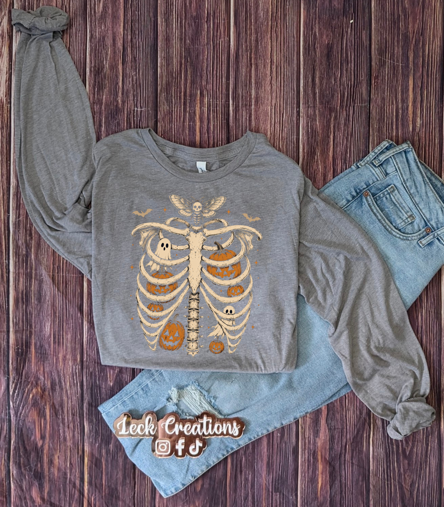 Skeleton Pumpkin Halloween Bella Long Sleeve 3501