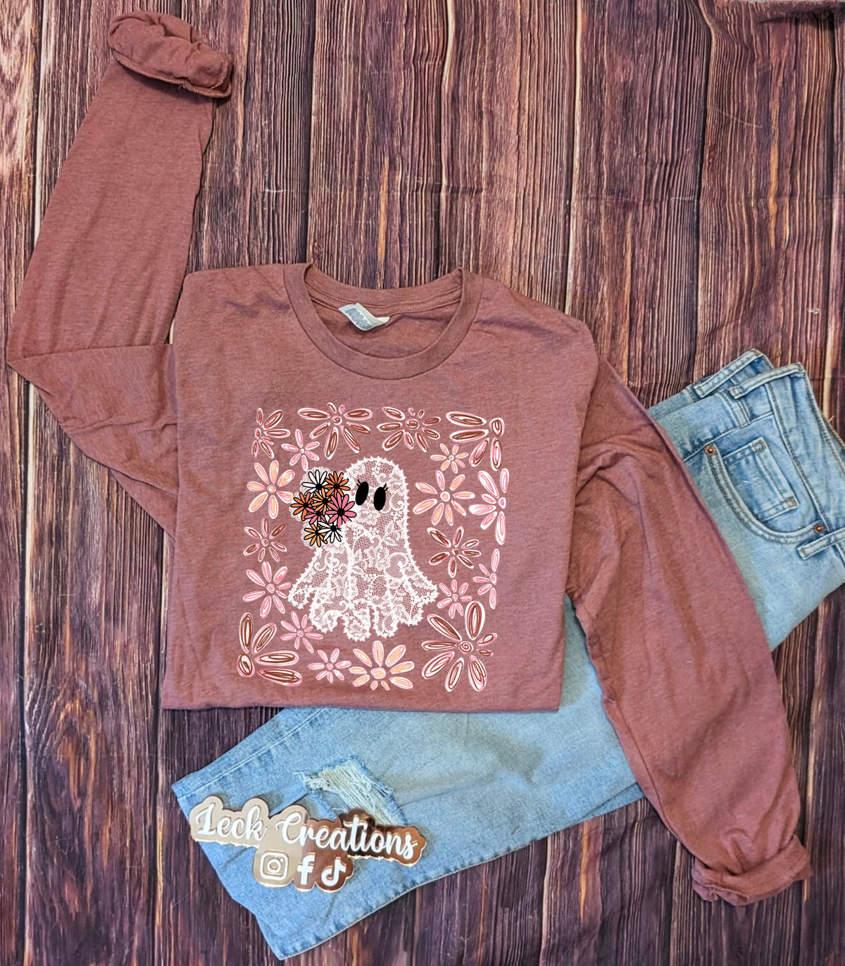Floral Ghost Lace Halloween Bella Long Sleeve 3501
