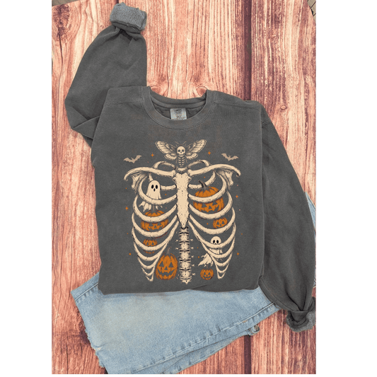 Skeleton Pumpkin Halloween Comfort Colors Crewneck