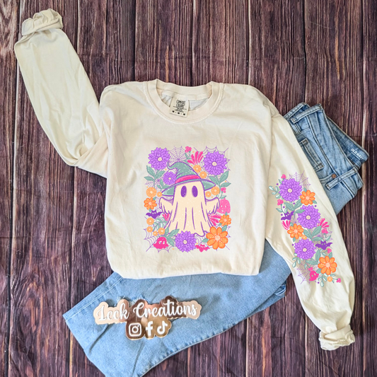 Floral Ghost Comfort Colors Unisex Long Sleeve (no pocket)