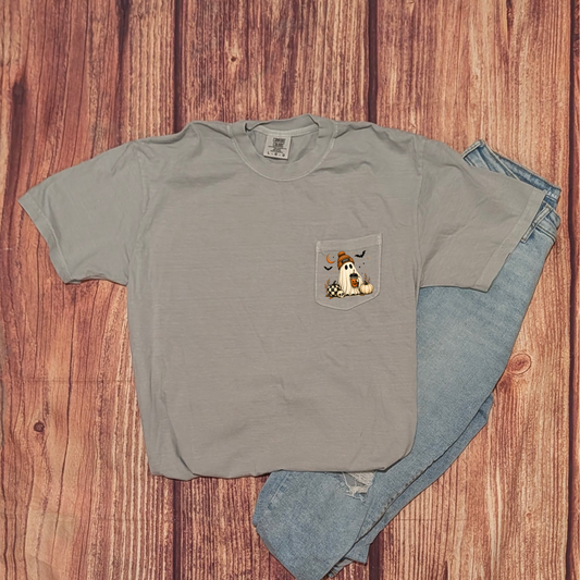 Spooky Ghost Pocket Comfort Colors Unisex Pocket T Shirt