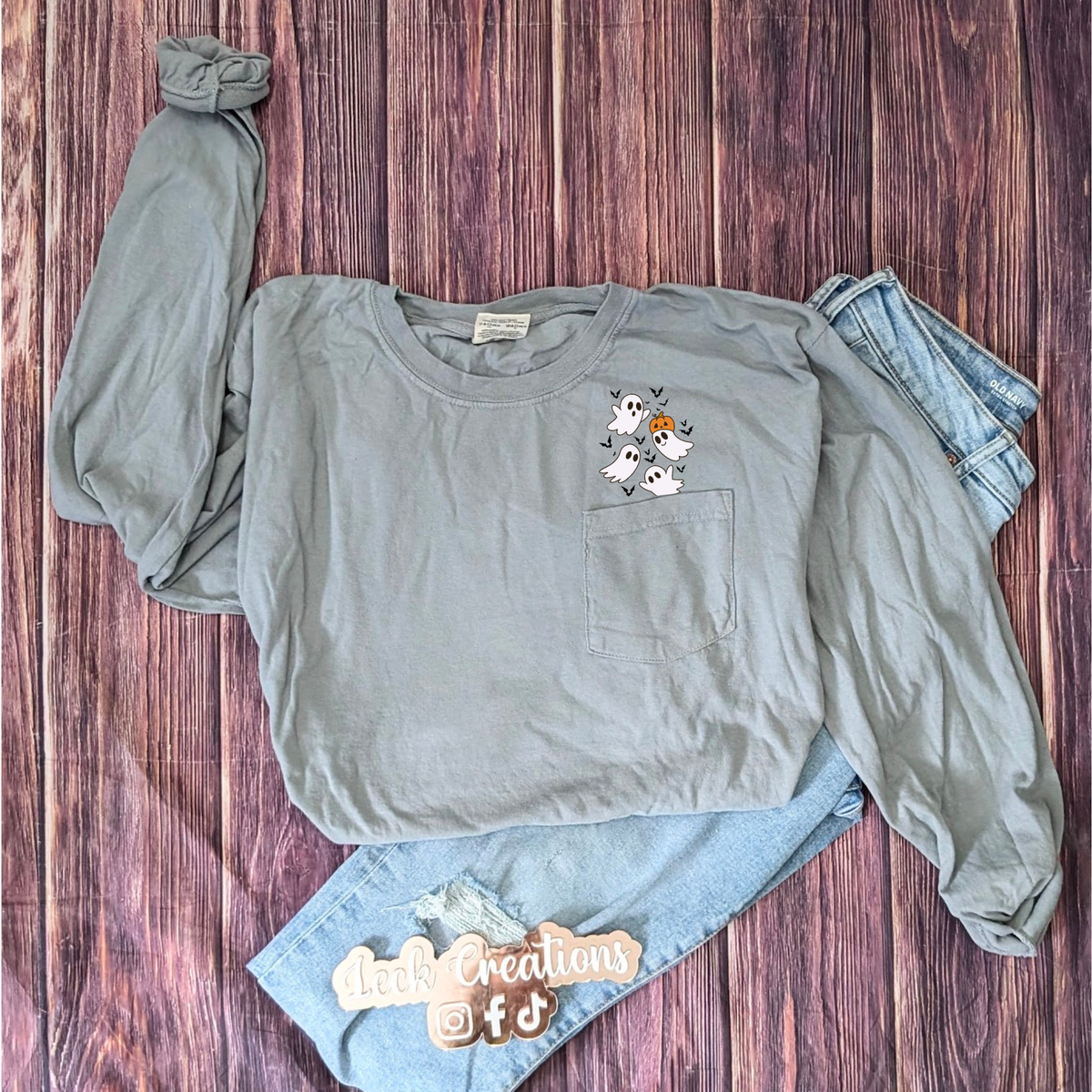 Ghost Halloween Pocket Comfort Colors Long Sleeve