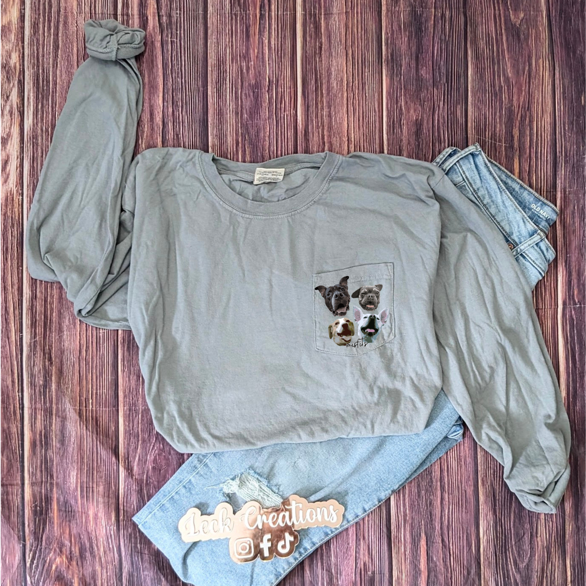 Custom Vector Dog Image Pocket Comfort Colors Long Sleeve