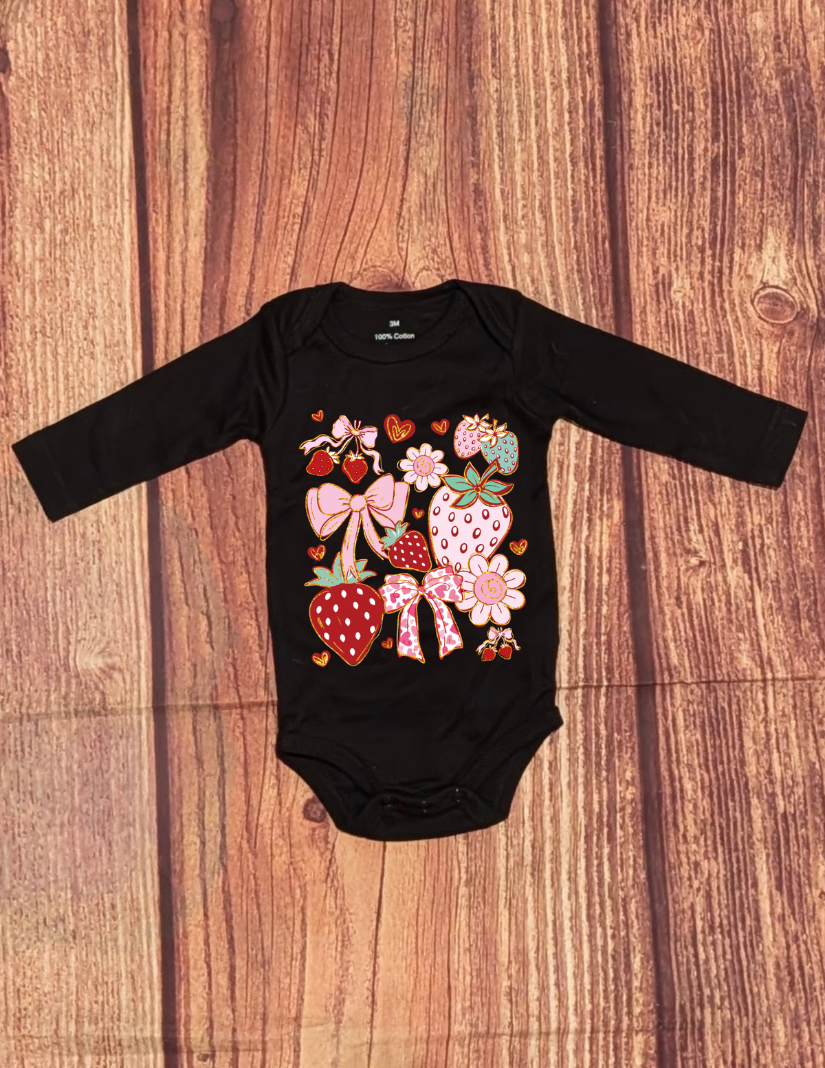 Strawberry Bow Long Sleeve Onesie