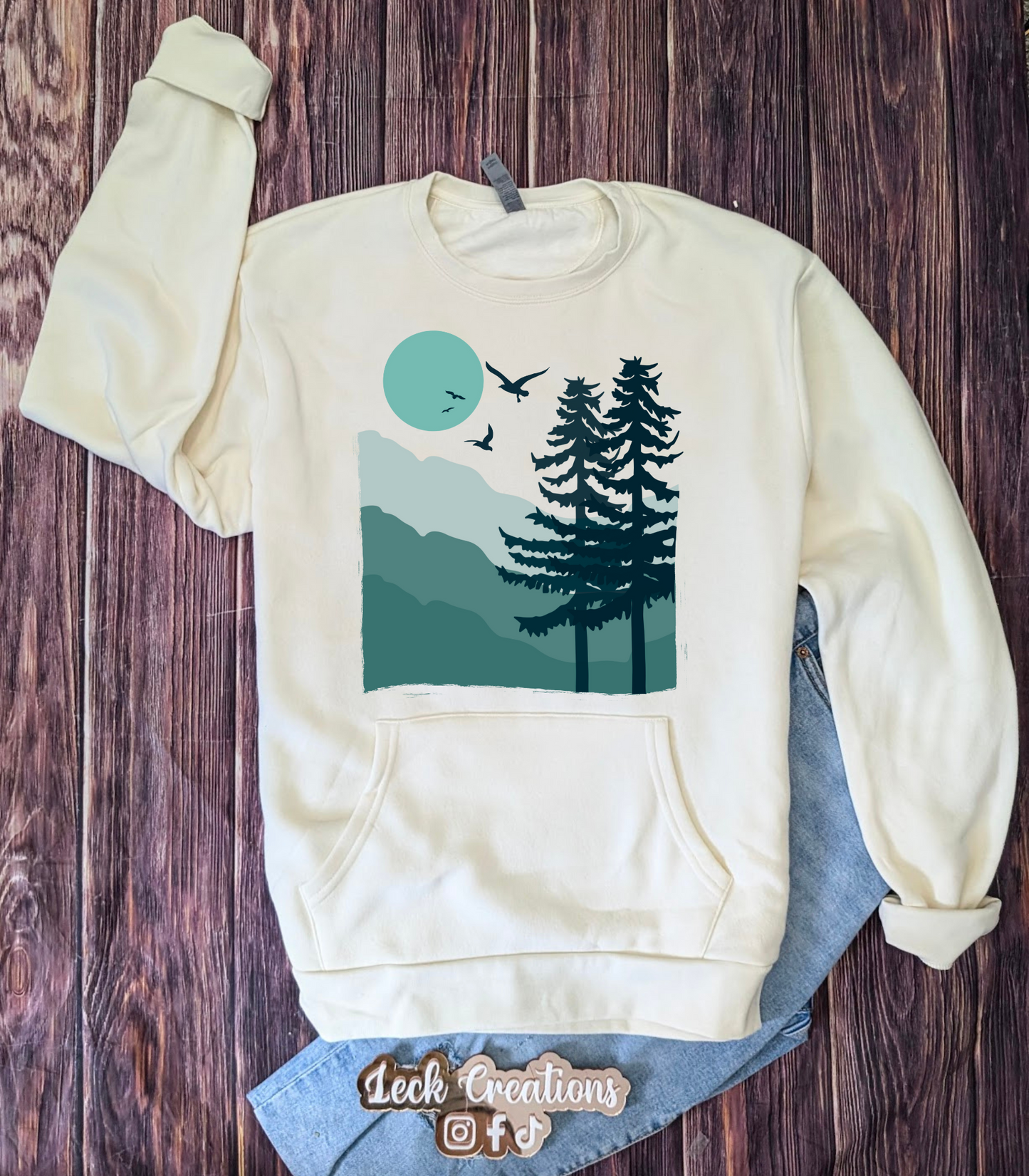 Abstract Tree Mountain Next Level Crewneck WITH Pocket