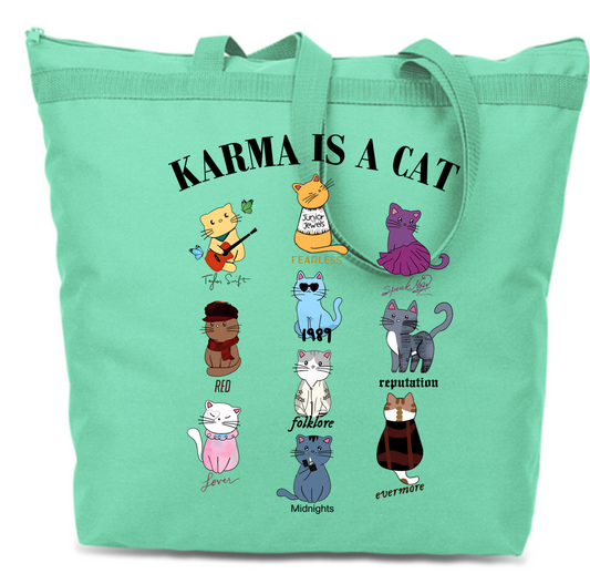 Karma is a Cat Zipper Tote Bag