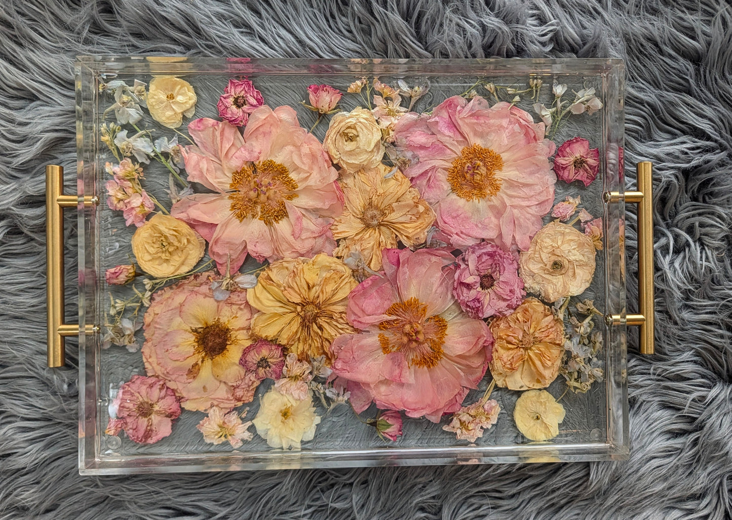 Custom Casted Flowers Clear Acrylic Tray