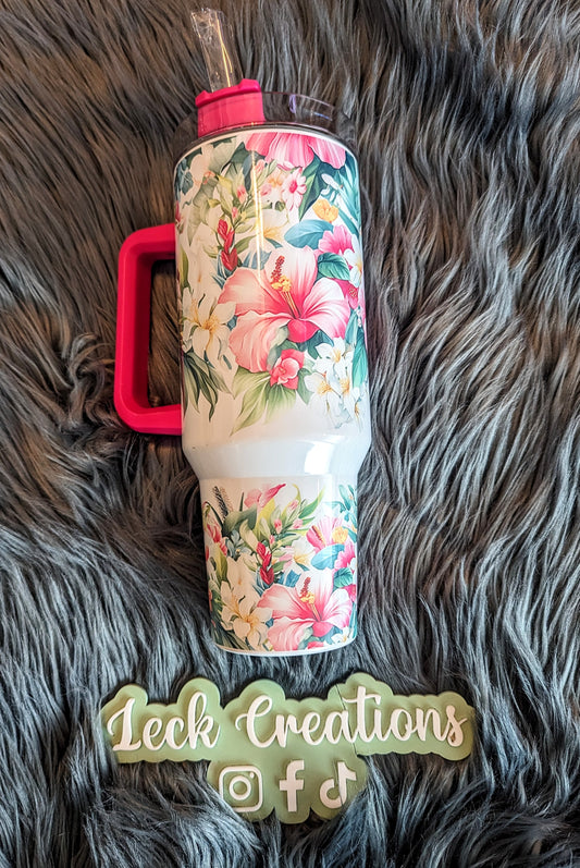 Tropical Flowers Sublimation 40oz Tumbler