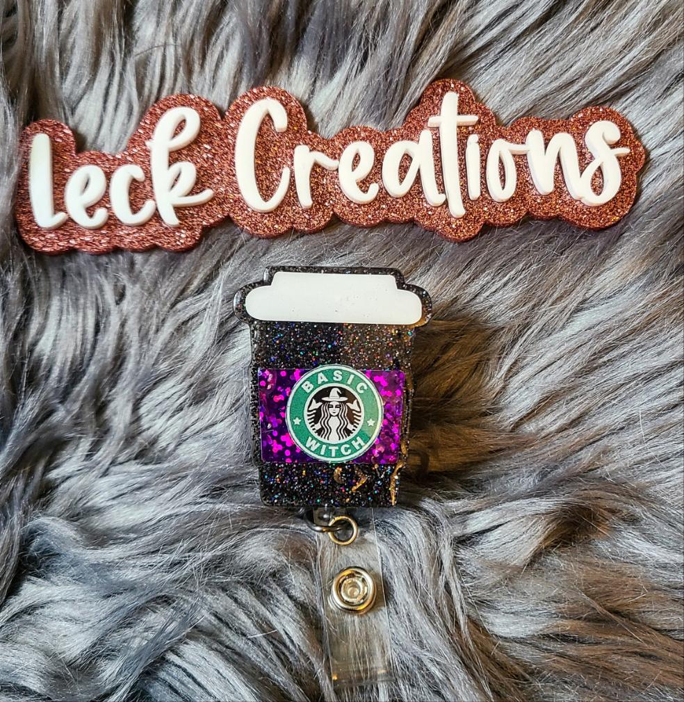 Coffee Cup Basic Witch Badge Reel ATTACHMENT ONLY