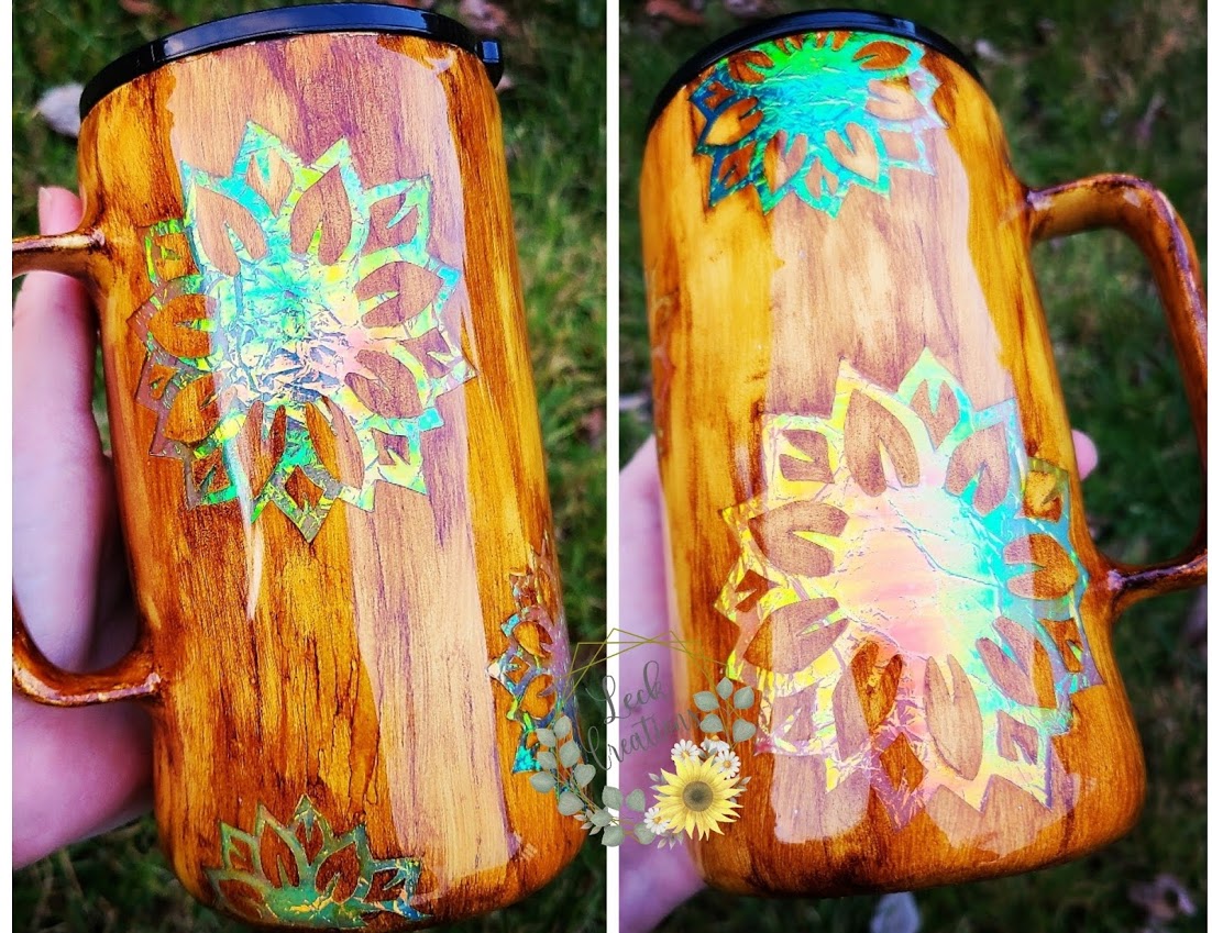 Opal Flower Woodgrain Tumbler